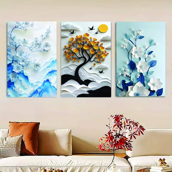 Set Of 3 Flower Tree Art Wooden Frames